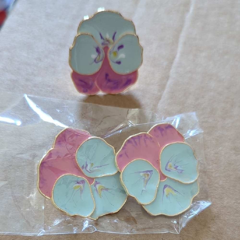 Handmade Floral Enamel Earrings - Pink and Light Blue